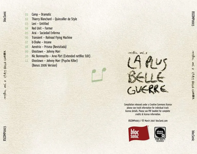 netBloc Vol. 3 Traycard for “netBloc Volume 3 (La Plus Belle Guerre)” by Various Artists