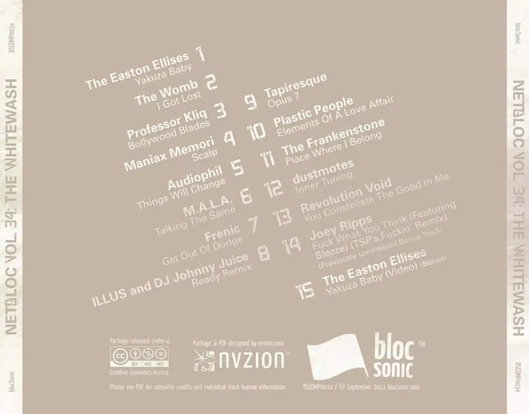 Album traycard for “netBloc Vol. 34: The Whitewash” by Various Artists