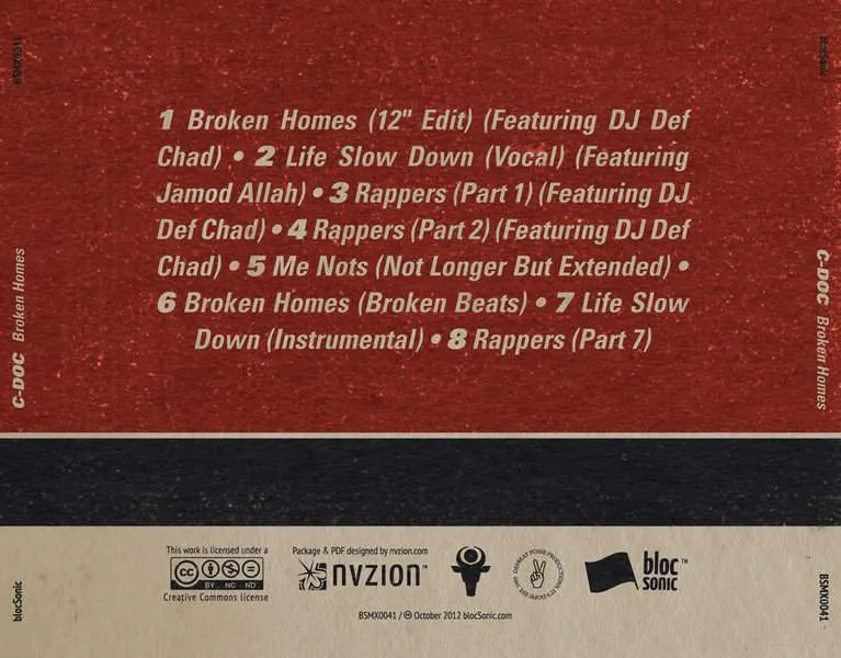 Album traycard for “Broken Homes (Featuring DJ Def Chad)” by C-Doc