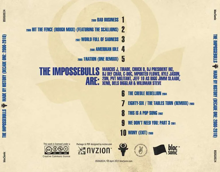 Album traycard for “Made by History (Decade One: 2000-2010)” by The Impossebulls