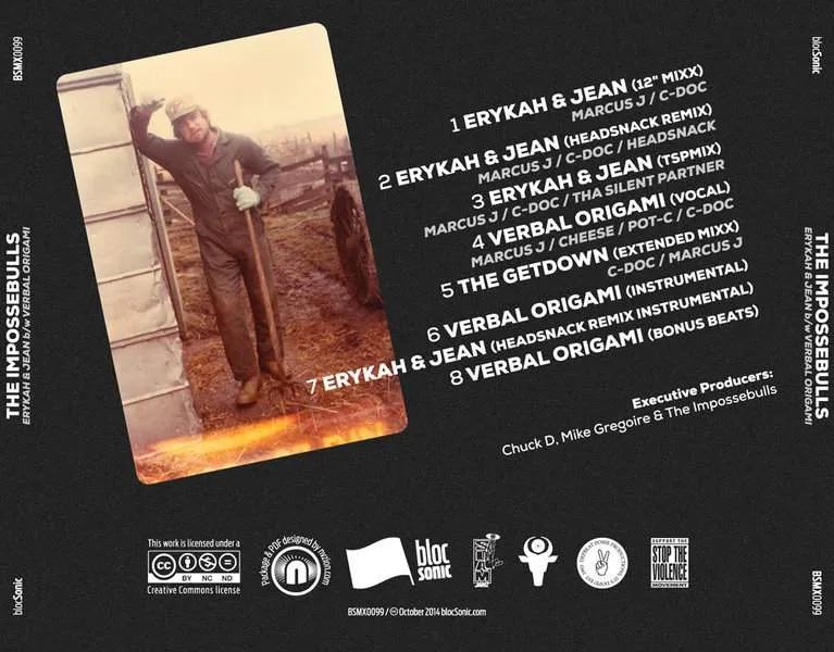 Album traycard for “Erykah &amp; Jean b/w Verbal Origami” by The Impossebulls