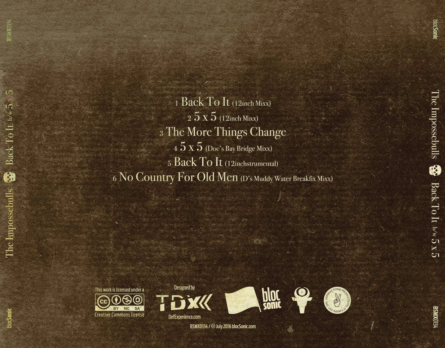 Album traycard for “Back To It b/w 5 x 5” by The Impossebulls