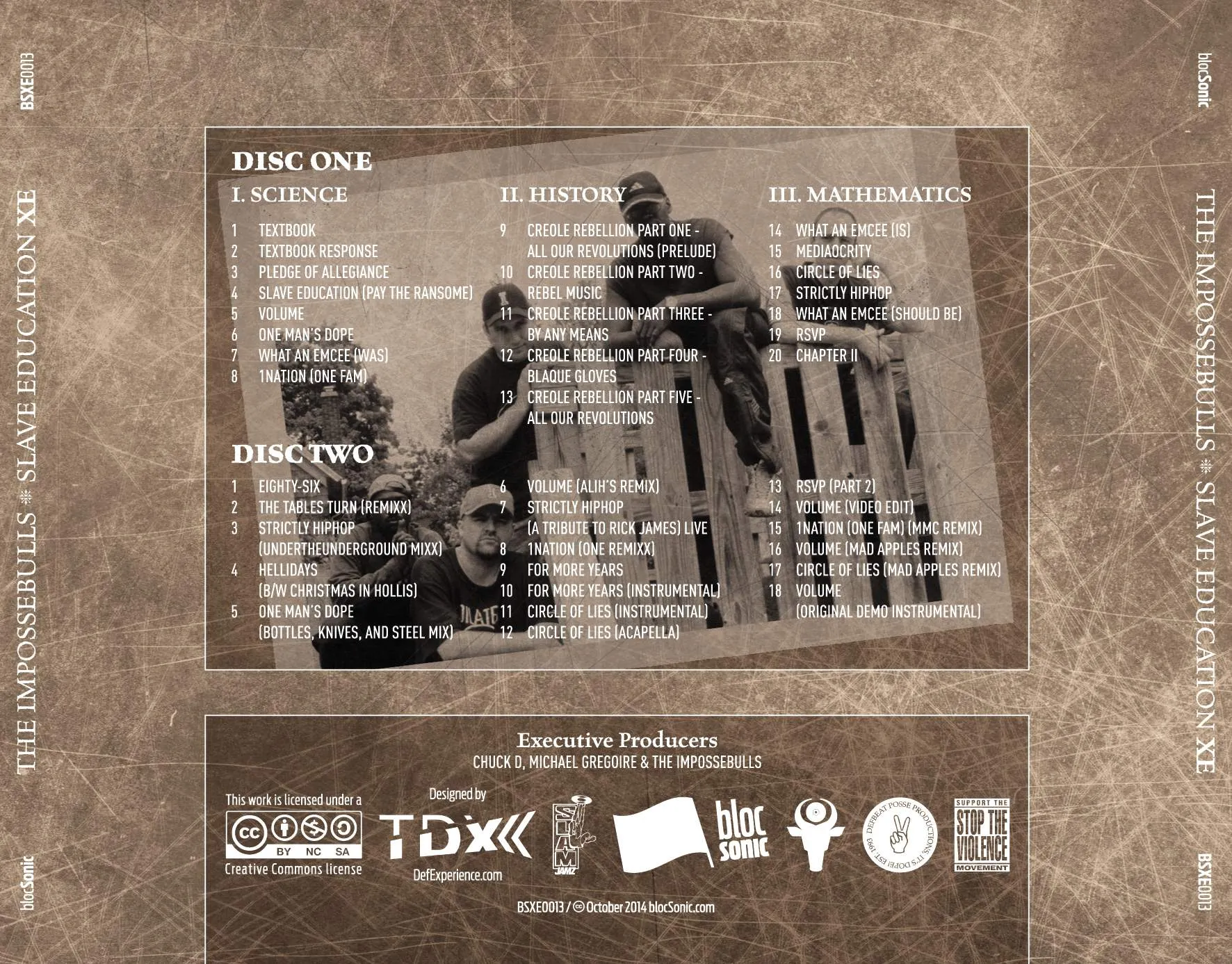 Album traycard for “Slave Education XE” by The Impossebulls
