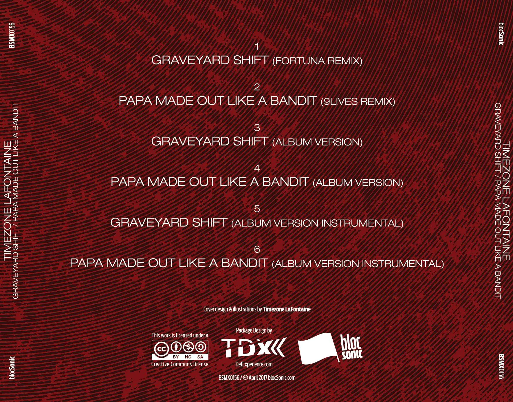 Album traycard for “Graveyard Shift / Papa Made Out Like a Bandit” by Timezone Lafontaine