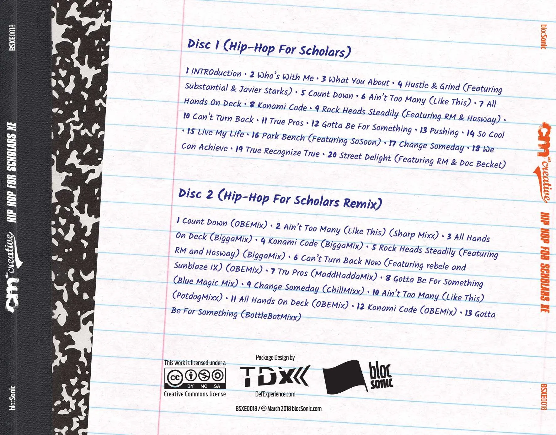 Album traycard for “Hip-Hop For Scholars XE” by CM aka Creative