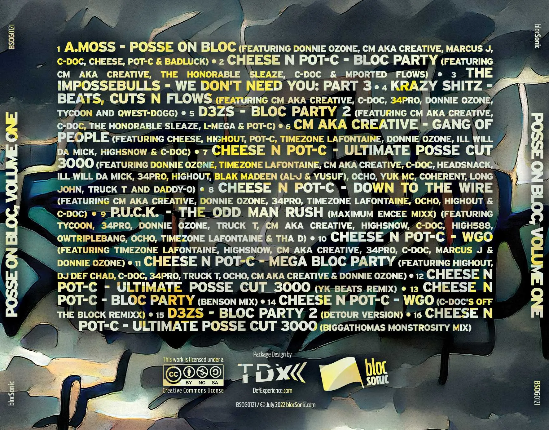 Album traycard for “Posse On Bloc, Volume One (blocSonic Posse Cuts, So Far)” by Various Artists