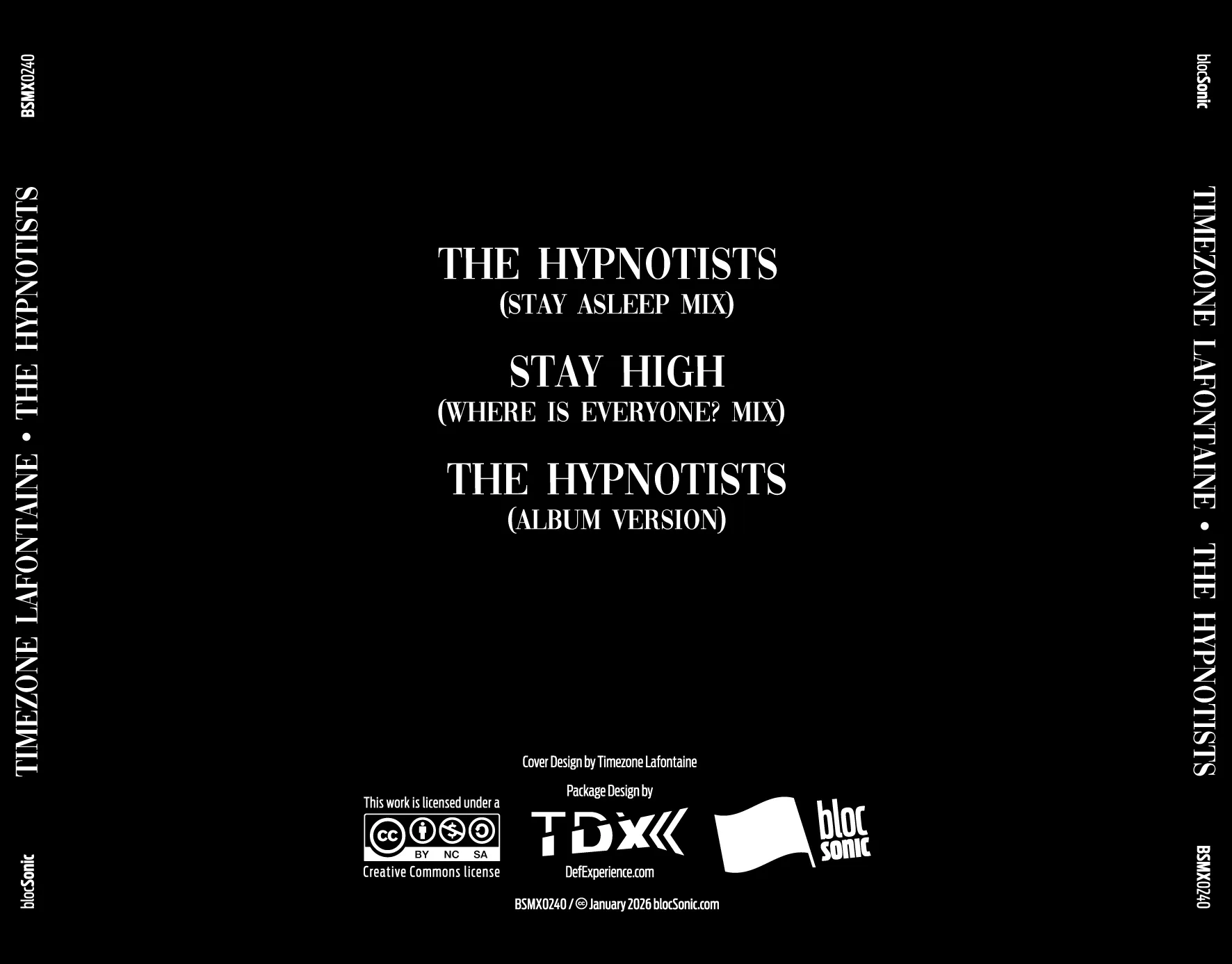 Album traycard art for “The Hypnotists” by Timezone Lafontaine